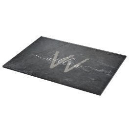 Stilvolle Karkohle Gray Stone Script Monogram Schneidebrett