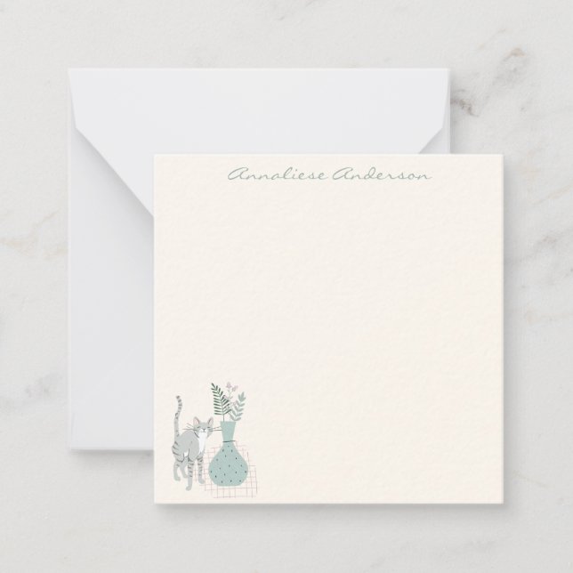 Stilvolle Katze Botanische Illustration Pastel Cus Mitteilungskarte (Vorderseite)