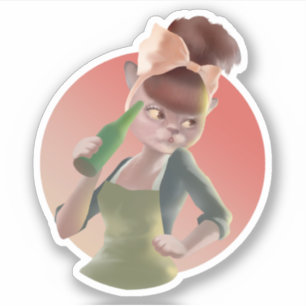 Stilvolle Katze mit Flasche Sitzen im Bar Aufkleber