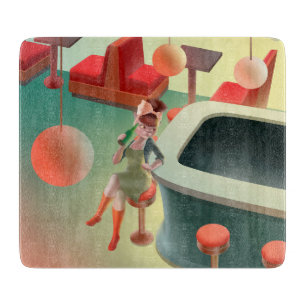 Stilvolle Katze mit Flasche Sitzen im Bar Schneidebrett