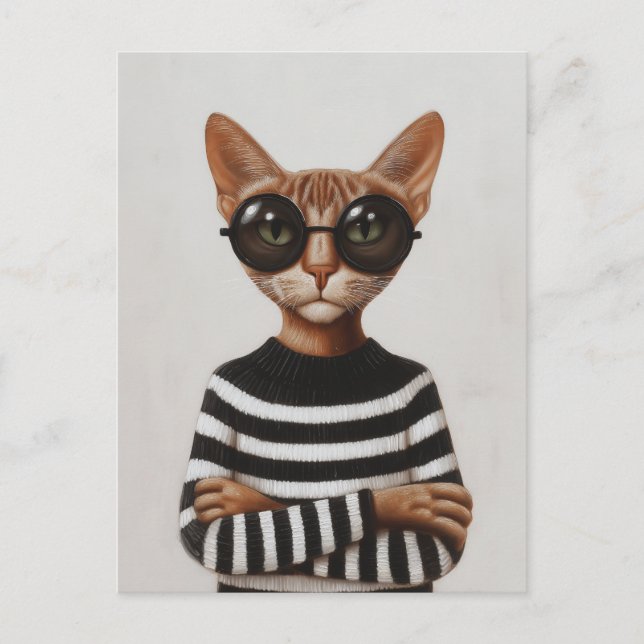 Stilvolle Katze mit runder Brille Postkarte (Vorderseite)
