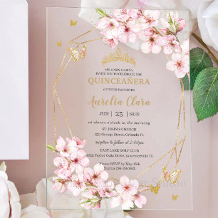 Stilvolle Kirschblüten Florale Quinceañera Sweet 1 Acryleinladungen