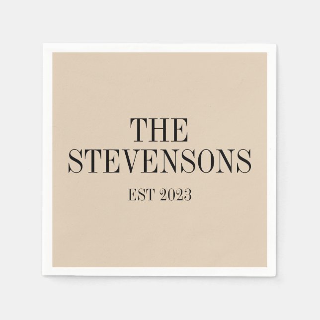 Stilvolle klassische Familienname Est Date Beige Serviette (Vorderseite)