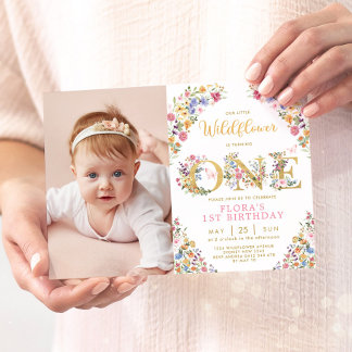 Stilvolle Kleine Wildblume Garten Girl 1. Geburtst Einladung