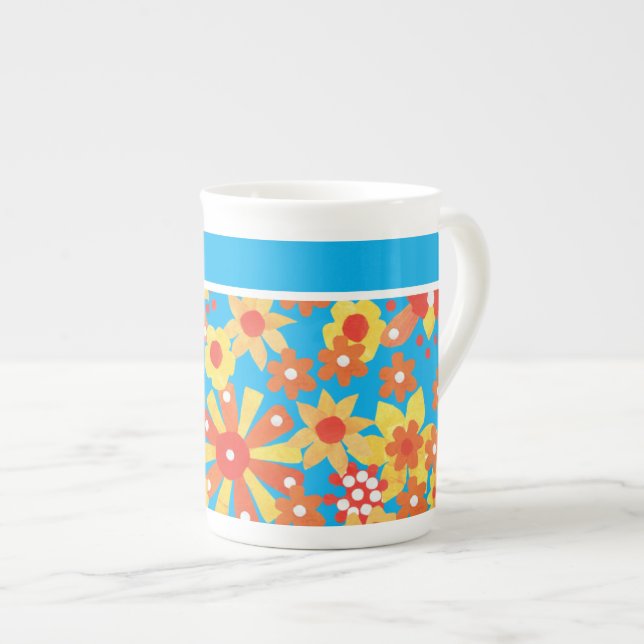 Stilvolle Knochen-China-Tasse, Ditzy Orange-Blume Prozellantasse (Vorderseite Rechts)