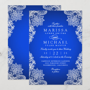 Stilvolle königsblaue Blumen-Spitzen-Hochzeitseinl Feiertagskarte