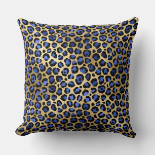 Stilvolle königsblaue und goldene Folien-Leoparden Kissen