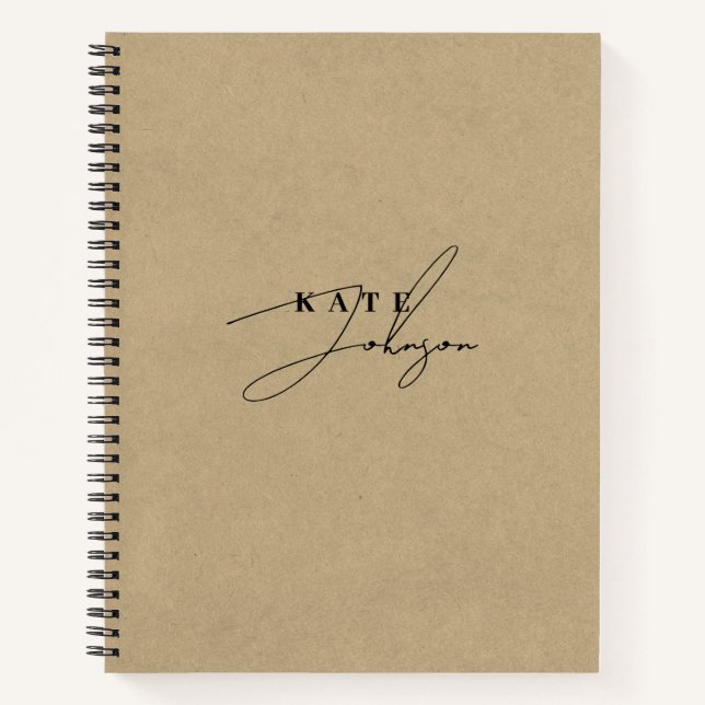 Stilvolle Kraft Black Signature Script Monogram Notizbuch (Vorderseite)
