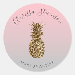 Stilvolle Küken farbenfrohe Ananas pink Make-up Runder Aufkleber
