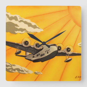 Stilvolle Kunst-Deko-Flugzeugdreißiger jahre Quadratische Wanduhr