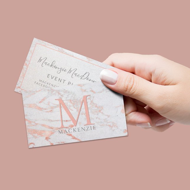 Stilvolle Kupfer-Rose Gold Foil Marmor Monogram Visitenkarte (Von Creator hochgeladen)