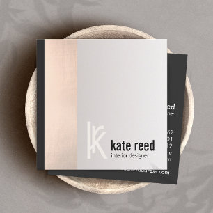 Stilvolle Kupfer-Rose Gold Stripe Square Monogramm Quadratische Visitenkarte