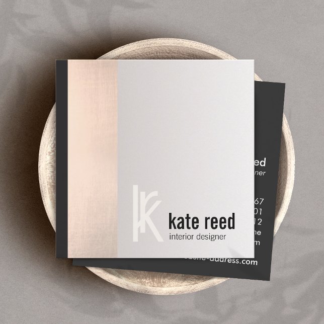 Stilvolle Kupfer-Rose Gold Stripe Square Monogramm Quadratische Visitenkarte (Von Creator hochgeladen)