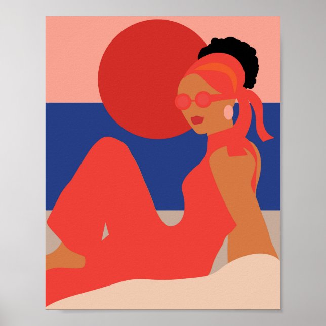 Stilvolle Lady am Strand Poster (Vorne)