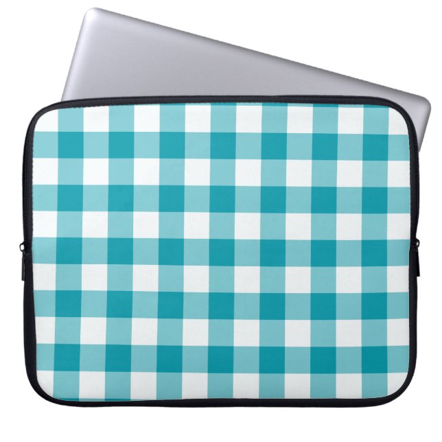 Stilvolle Laptop Sleeve, Aquamariner Karo Gingham  Laptopschutzhülle (Vorderseite)