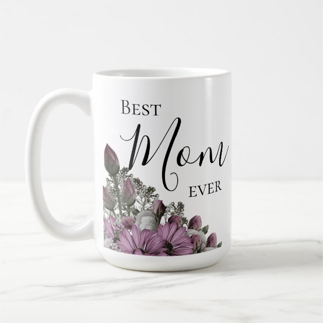 Stilvolle Lavender Floral Beste Mama je Kaffeetasse (Links)