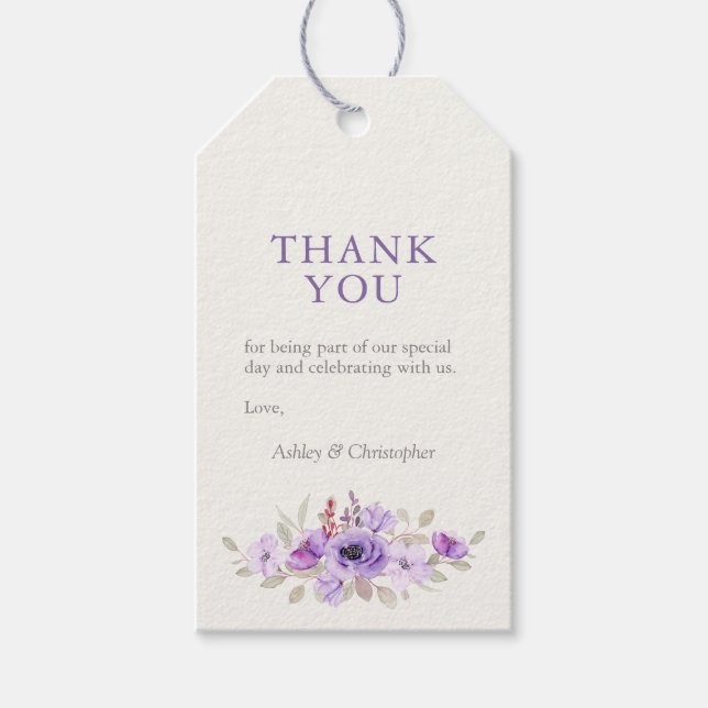 Stilvolle Lavender Watercolor Floral Bouquet Weddi Geschenkanhänger (Vorderseite)