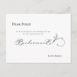 Stilvolle Leaf Black Script Bridesmaid Anfrage Postkarte