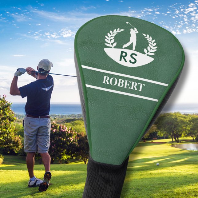 Stilvolle Ledertextur Personalisiert Monogram Name Golf Headcover (Von Creator hochgeladen)
