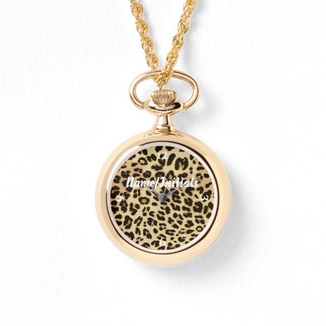 Stilvolle Leopard Animal Print Mit Monogramm Armbanduhr (Vorderseite)