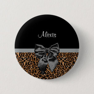 Stilvolle Leopard Print Elegant Black Bow und Name Button