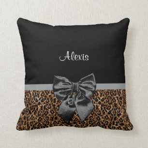 Stilvolle Leopard Print Elegant Black Bow und Name Kissen