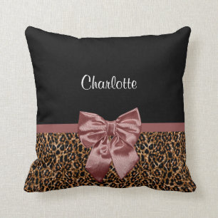 Stilvolle Leopard Print Elegant Brown Bow und Name Kissen