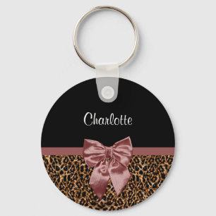 Stilvolle Leopard Print Elegant Brown Bow und Name Schlüsselanhänger