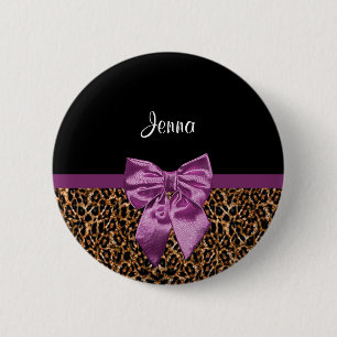 Stilvolle Leopard Print Elegant Lila Bow and Name Button