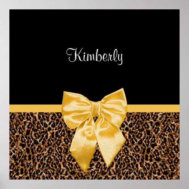 Stilvolle Leopard Print Elegant Yellow Bow und Nam Poster (Vorne)