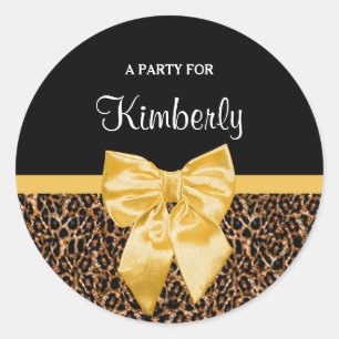 Stilvolle Leopard Print Elegant Yellow Bow und Nam Runder Aufkleber