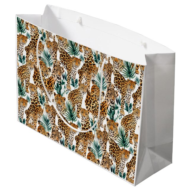 Stilvolle Leopard Print Large Gift Bag Große Geschenktüte (Rückseite Schrägansicht)