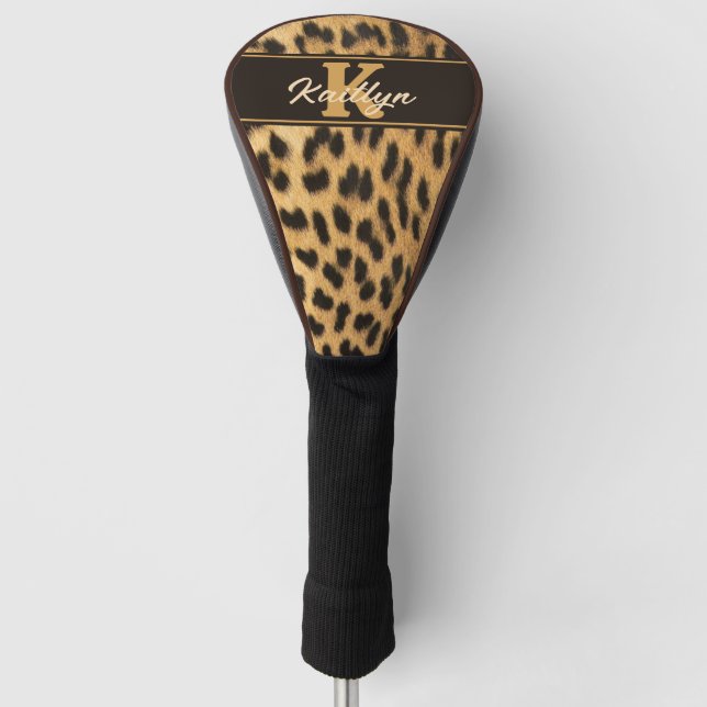 Stilvolle Leopard Print Monogram Name Golf Headcover (Vorderseite)