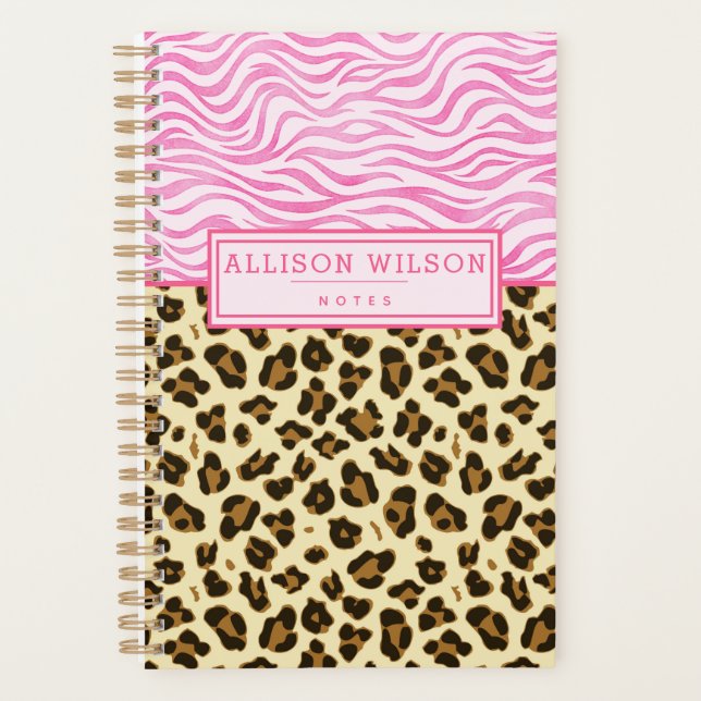 Stilvolle Leopard und rosa Zebra Print Planer (Vorderseite)