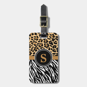 Stilvolle Leopard Zebra Print Monogram Gepäckmarke Gepäckanhänger