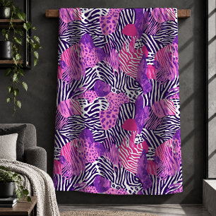 Stilvolle Leopardin Magenta Pink Lila Decke Deko Sherpadecke