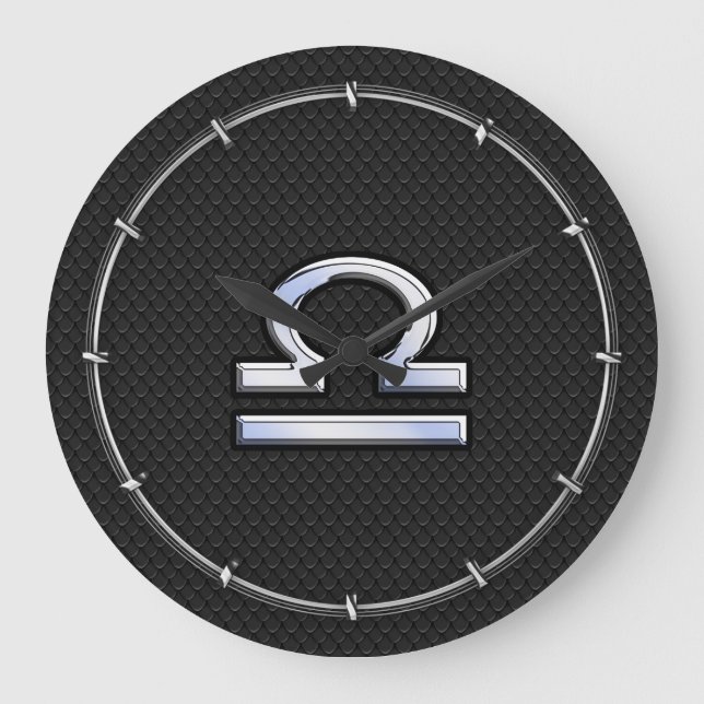 Stilvolle Libra Zodiac Sign Black Snake Skin Dekor Große Wanduhr (Vorderseite)