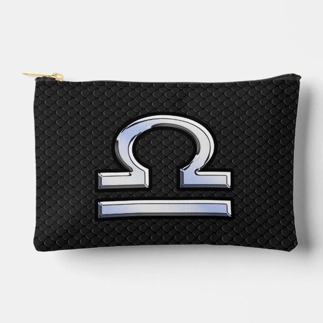 Stilvolle Libra Zodiac Sign Black Snake Skin Dekor Zubehörtasche (Vorderseite)