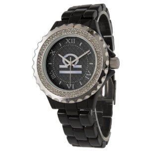 Stilvolle Libra Zodiac Sign Black Snake Skin Dial Armbanduhr
