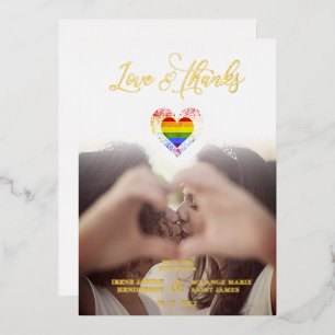 Stilvolle Liebe & Dankeschön LGBT Regenbogen Stolz Folieneinladung