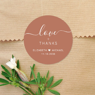 Stilvolle Liebe und Dankeschön Terrakotta Hochzeit Runder Aufkleber