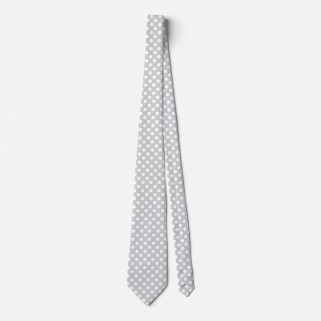 Stilvolle Light Gray und White Polka Dot Neck Tie Krawatte (Vorderseite)