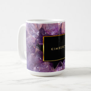 Stilvolle lila Amethystgeode mit Monogramm Kaffeetasse