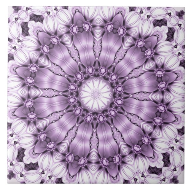 Stilvolle lila Blumen Keramikfliese (Vorderseite)