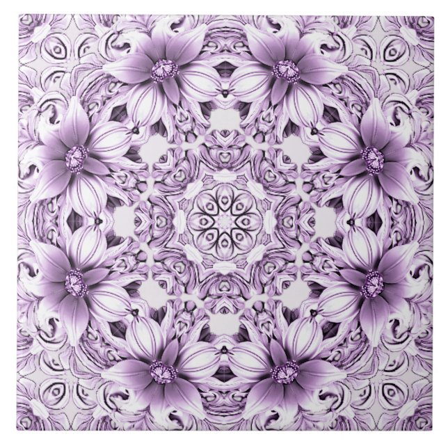 Stilvolle lila Blumen Keramikfliese (Vorderseite)