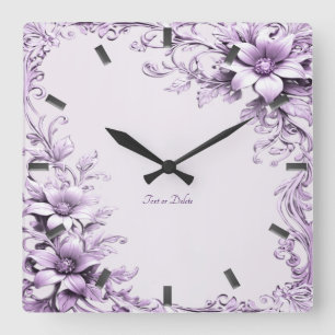Stilvolle lila Blumen Wanduhr