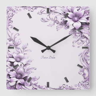 Stilvolle lila Blumen Wanduhr