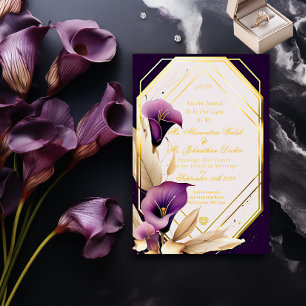 Stilvolle Lila Calla Lilly Floral Script Wedding Einladung