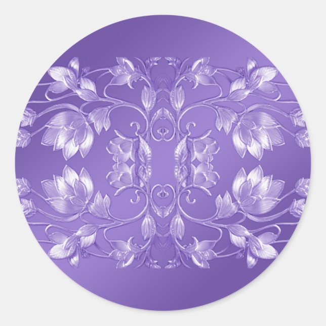 Stilvolle Lila Floral Round Sticker (Vorderseite)