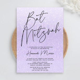 Stilvolle lila-glitzernde Bat Mitzvah Einladung